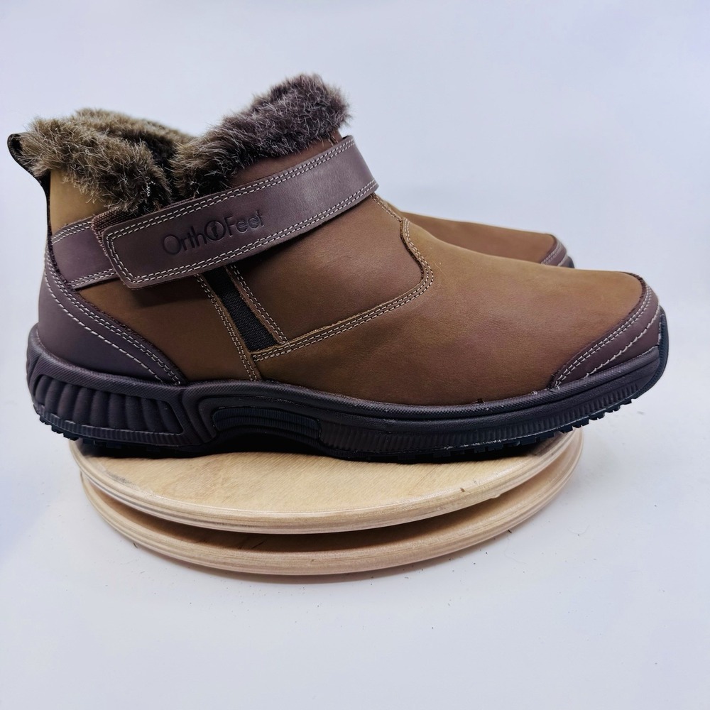 Orthofeet Sienna Boots Womens 12 Wide Brown Leather Faux Fur Comfort NEW